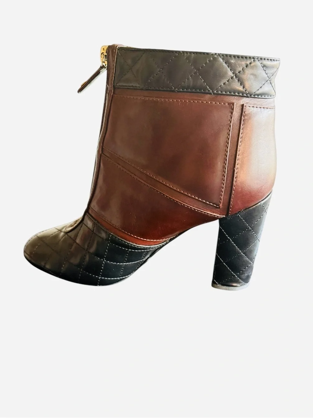 Chanel Quilted Two-Tone Leather Ankle Boots Burgundy & Black Sz EU 39.5/US 9.5